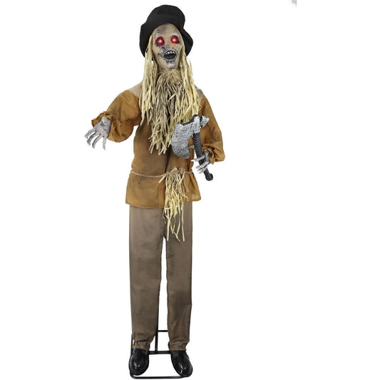 Haunted Hill Farm - Lifesize Animatronic Haunted Scarecrow with Lights and Sound, Indoor/Covered Outdoor Halloween Decoration - Multi