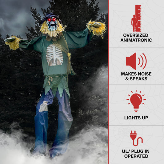 Haunted Hill Farm - 15-ft. Animatronic Scarecrow with Lights and Sound, Outdoor Halloween Decoration - Multi