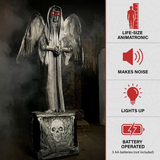 Haunted Hill Farm - Lifesize Animatronic Haunted Angel Statue with Lights and Sound, Indoor/Covered Outdoor Halloween Decoration - Multi