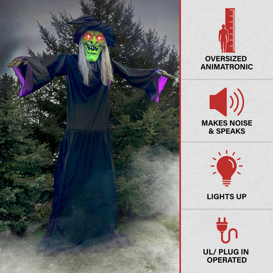 Haunted Hill Farm - 15-ft. Animatronic Witch with Lights and Sound, Outdoor Halloween Decoration - Multi