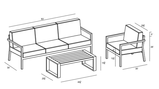 Harmonia Living - Pacifica 3 Piece Sofa Set - White | HL-PAC-WHT-3SS
