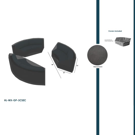 WeatherX Covers For 3 Piece Curve Sectional - HL-WX-GP-3CSEC