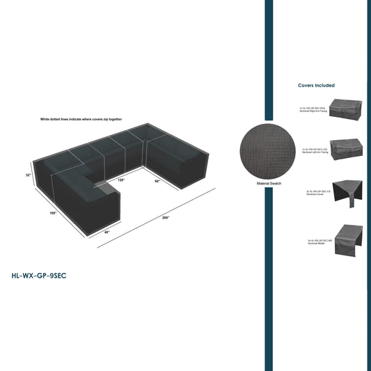 WeatherX Covers For 9 Piece U Sectional Set - HL-WX-GP-9SEC