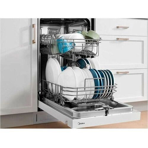 Midea - 18" Front Control Dishwasher, 52dB, 2-Rack, Stainless Tub - MDF18A1AWW