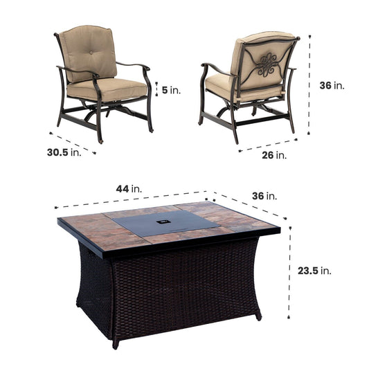 Hanover - Traditions 5 piece: 4 Deep Seating Rockers and Woven Fire Pit with Tile Top - TRAD5PCWVFP-TL