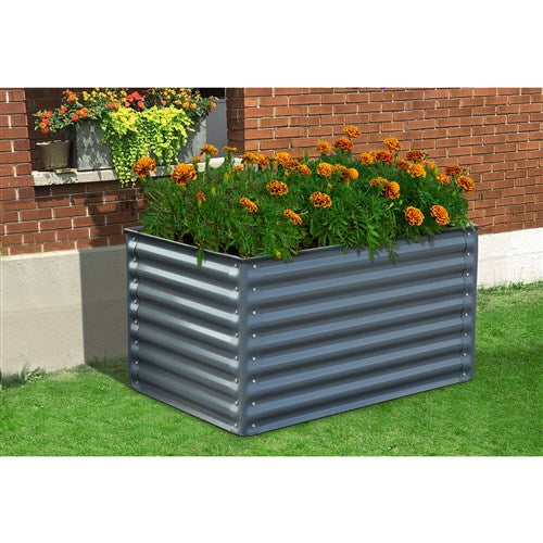 Hanover 59-In. Open-Base Raised Garden Bed for Flowers, Herbs, and Vegetables - Galvanized Steel