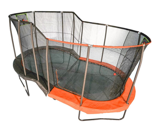 JumpKing - 10’ X 17’ Oval Multi Level Heavy Duty Trampoline With Toss Game And Hoop Accessory - JKLCOV1017C4
