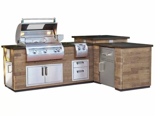 Fire Magic - L-Shaped 660 French Barrel Oak Reclaimed Wood Island with Pantry Door Cut-Out - IL660-FOD-116BA