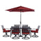 Hanover - Montclair 7-Piece Dining Set with 6 Swivel Rockers, Dining Table and 9-Feet Umbrella - MCLRDN7PCSQSW6-SU-C