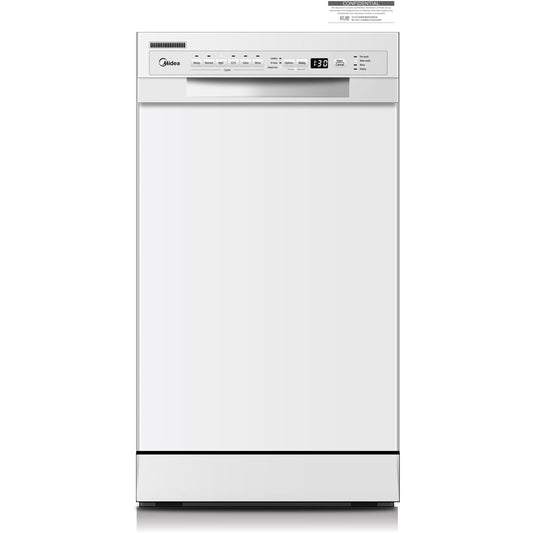 Midea - 18" Front Control Dishwasher, 52dB, 2-Rack, Stainless Tub - MDF18A1AWW