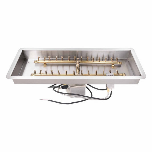 The Outdoor Plus - 24 Inch Rectangular Drop-In Pan and 18 Inch Brass H-Bullet Burner Kit - 12V Electronic Ignition - OPT-BP1224RDE12