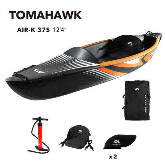 Aqua Marina - Tomahawk AIR-K 375 1-person DWF High-end kayak, Double action pump, Zip backpack (paddle excluded)