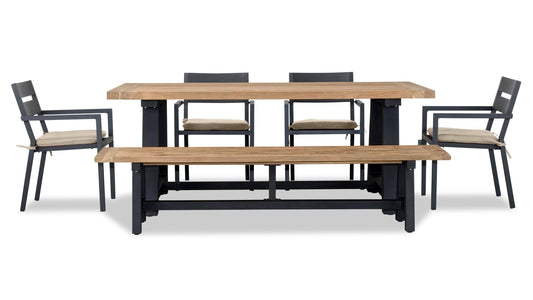 Harmonia Living - Pacifica Mill 6 to 7 Seat Reclaimed Teak Patio Dining Set w/ Bench | PAC-BK-SET551