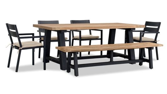 Harmonia Living - Pacifica Mill 6 to 7 Seat Reclaimed Teak Patio Dining Set w/ Bench | PAC-BK-SET551