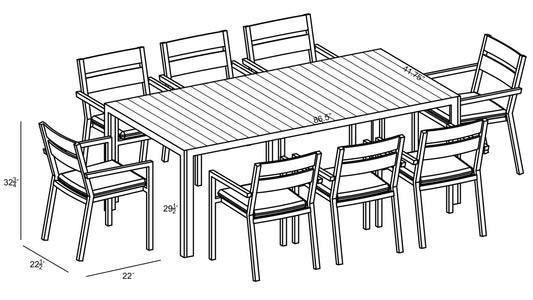 Harmonia Living- Pacifica Classic 8 Seat Rectangular Dining Set - Black | PAC-BK-SET560