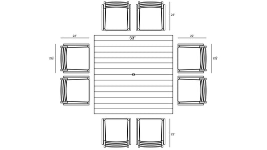 Harmonia Living - Pacifica Classic 8 Seat Square Dining Set - Black | PAC-BK-SET561