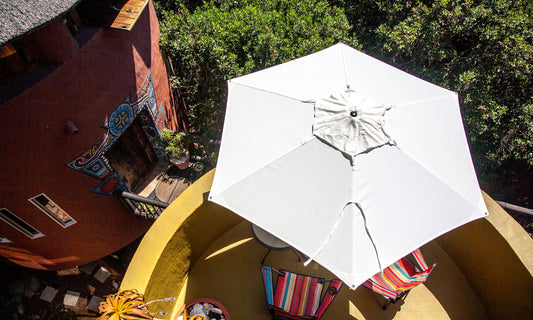 Woodline - 6.6’ Swift Round Pulley Lift Umbrella, Stainless Steel, Non-Telescopic/Telescopic - SW25R