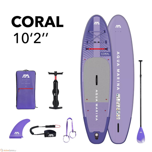 Aqua Marina - Coral (Night Fade) - Advanced All-around iSUP, 3.1m/12cm, with carbon/fiberglass hybrid PASTEL paddle, coil leash and carry strap | BT-23COPN