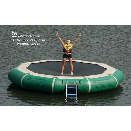 Island Hopper Water Trampolines - 13' Island Hopper "Bounce & Splash" padded water bouncer (Yellow or Green) - 13'BNS