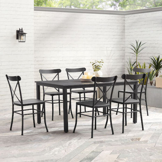 Crosley Furniture - Astrid 7 Pc Outdoor Metal Dining Set Matte Black - Dining Table & 6 Chairs