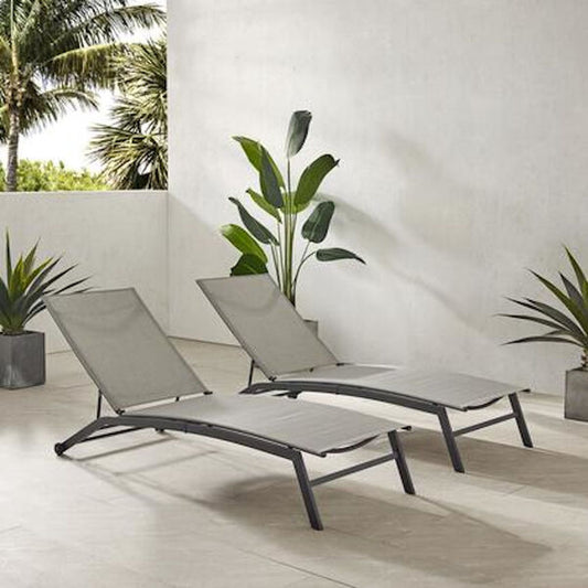 Crosley Furniture - Weaver 2Pc Outdoor Sling Chaise Lounge Set Light Gray/Matte Black - 2 Lounge Chairs