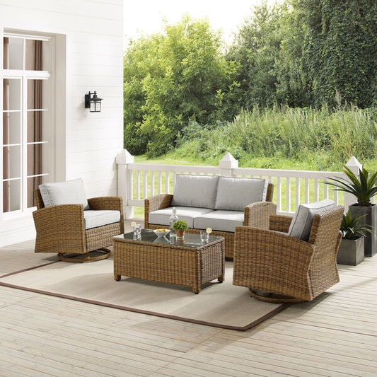 Crosley Furniture - Bradenton 4Pc Swivel Rocker Conversation Set Gray/Weathered Brown - Coffee Table, Loveseat, & 2 Swivel Rockers