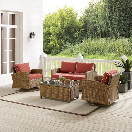 Crosley Furniture - Bradenton 4Pc Swivel Rocker Conversation Set Sangria/Weathered Brown - Coffee Table, Loveseat, & 2 Swivel Rockers