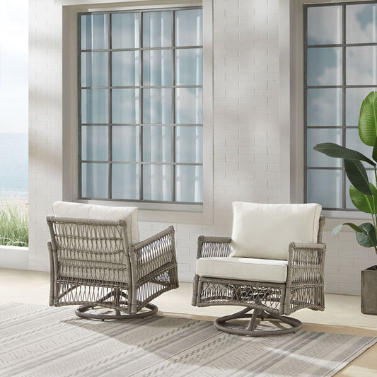Crosley Furniture - Thatcher 2Pc Outdoor Wicker Swivel Rocker Chair Set Creme/Driftwood - 2 Swivel Rockers