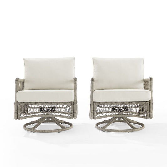 Crosley Furniture - Thatcher 2Pc Outdoor Wicker Swivel Rocker Chair Set Creme/Driftwood - 2 Swivel Rockers