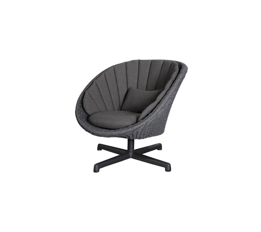 Cane-Line - Peacock Lounge Chair w/swivel Aluminium Base, Dark Grey, Cane-line Soft Rope | 5458RODGSWB