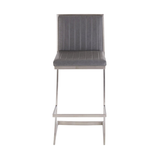 Armen Living Barstool Armen Living - Pinellas 30" Vintage Gray Faux Leather and Brushed Stainless Steel Bar Stool | 721535752607