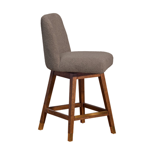 Armen Living - Amalie Swivel Bar or Counter Stool in Brown Oak Wood Finish with Taupe Boucle Fabric - 840254332034