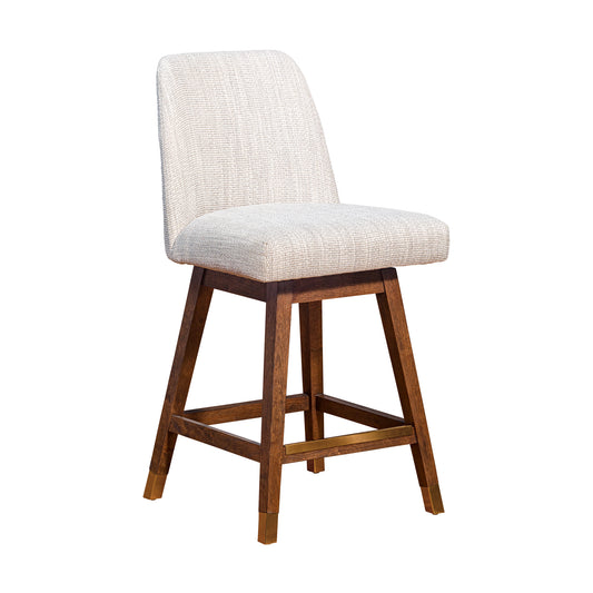 Armen Living - Amalie Swivel Bar or Counter Stool in Brown Oak Wood Finish with Beige Fabric - 840254332072