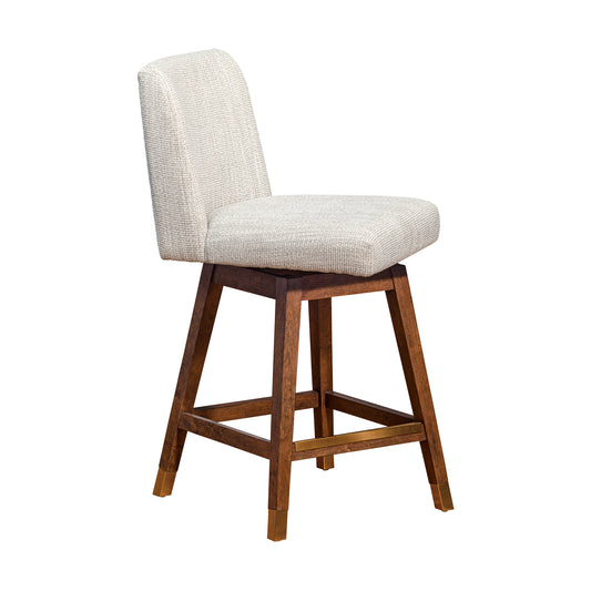 Armen Living - Basila Swivel Bar or Counter Stool in Brown Oak Wood Finish with Beige Fabric - 840254332171