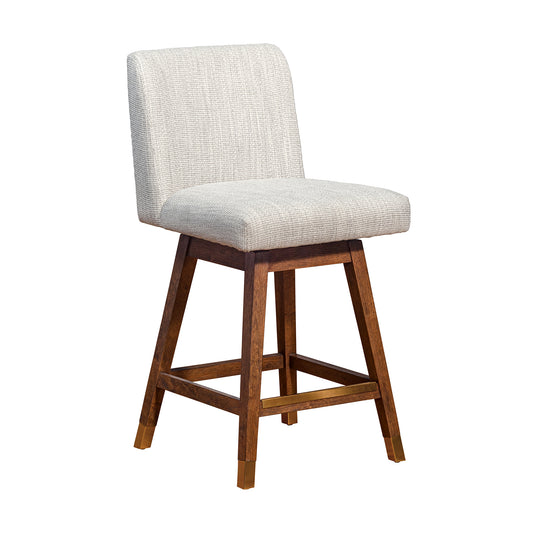 Armen Living - Basila Swivel Bar or Counter Stool in Brown Oak Wood Finish with Beige Fabric - 840254332171