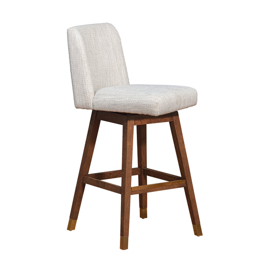 Armen Living - Basila Swivel Bar or Counter Stool in Brown Oak Wood Finish with Beige Fabric - 840254332188