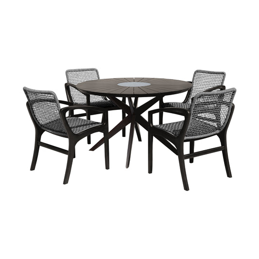 Armen Living - Sachi and Brighton 5 Piece Dining Set in Eucalyptus Wood with Rope - 840254332409
