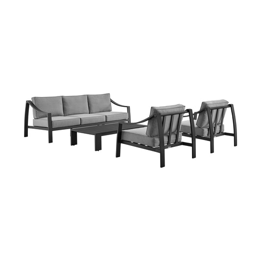 Armen Living - Mongo 4 Piece Outdoor Patio Furniture Set in Aluminum with Cushions - 840254332423