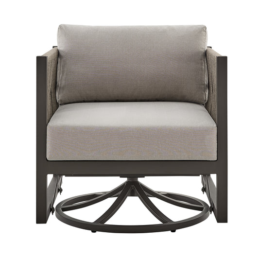 Armen Living - Cuffay Outdoor Patio Swivel Lounge Chair in Aluminum with Rope and Cushions - 840254332461