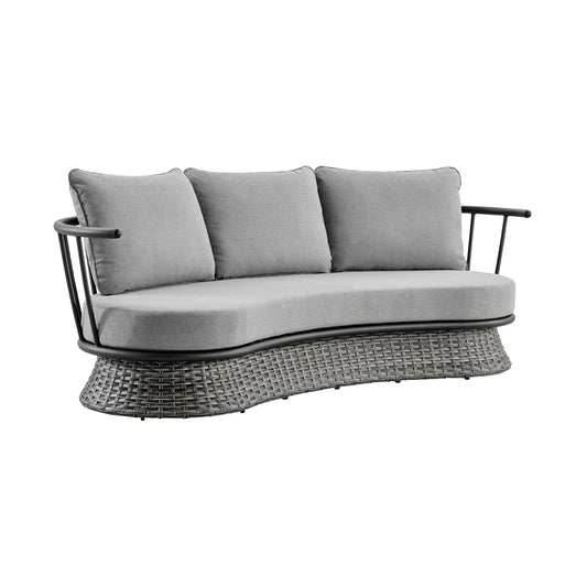 Armen Living - Monk 4 Piece Outdoor Patio Furniture Set in Black Aluminum and Grey Wicker with Grey Cushions - 840254332478