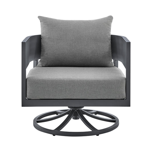 Armen Living - Argiope Outdoor Patio Swivel Rocking Chair in Grey Aluminum with Cushions - 840254332515