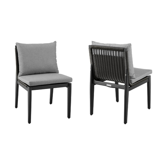 Armen Living - Grand Outdoor Patio Dining Chairs in Aluminum with Grey Cushions - Set of 2 - 840254332720