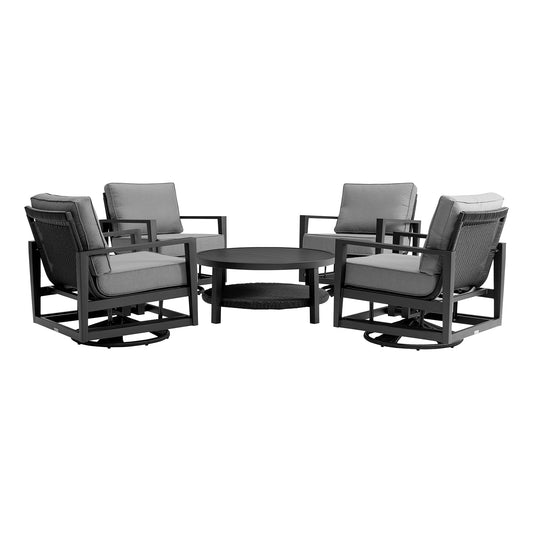 Armen Living - Grand 5 Piece Black Aluminum Outdoor Seating Set with Dark Gray Cushions - 840254332775