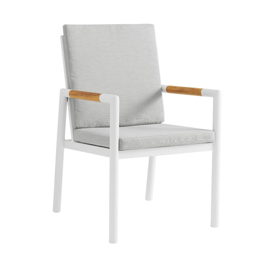Armen Living - Royal White Aluminum and Teak Outdoor Dining Chair with Light Gray Fabric - Set of 2 - 840254332799