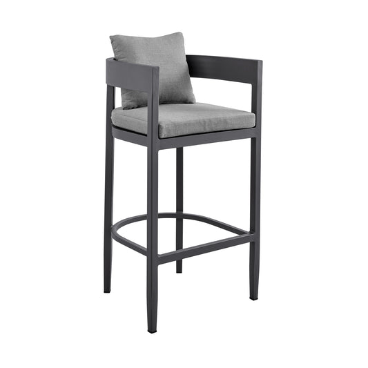 Armen Living - Argiope Outdoor Patio Counter or Bar Height Bar Stool in Aluminum with Grey Cushions - 840254332966