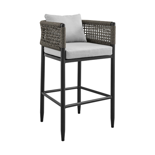 Armen Living - Felicia Outdoor Patio 5-Piece Bar Table Set in Aluminum with Grey Rope and Cushions - 840254333130
