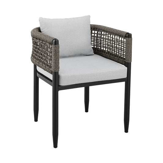 Armen Living - Felicia Outdoor Patio Dining Chair in Aluminum with Grey Rope and Cushions - Set of 2 - 840254333147