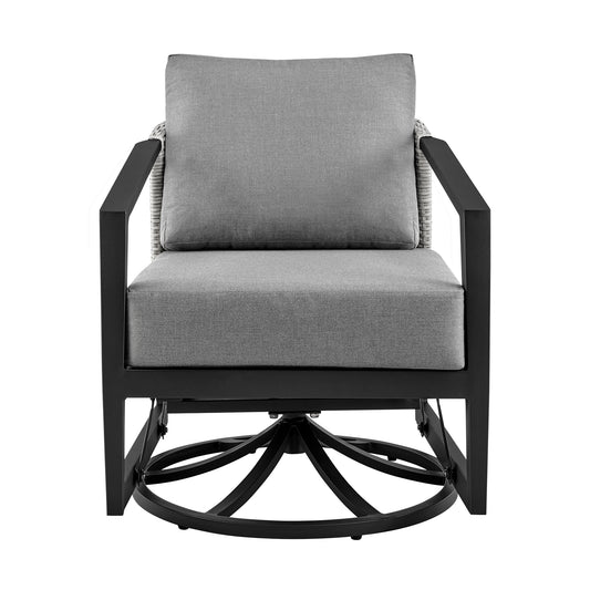 Armen Living - Aileen Outdoor Patio Swivel Lounge Chair in Aluminum with Grey Cushions - 840254333246