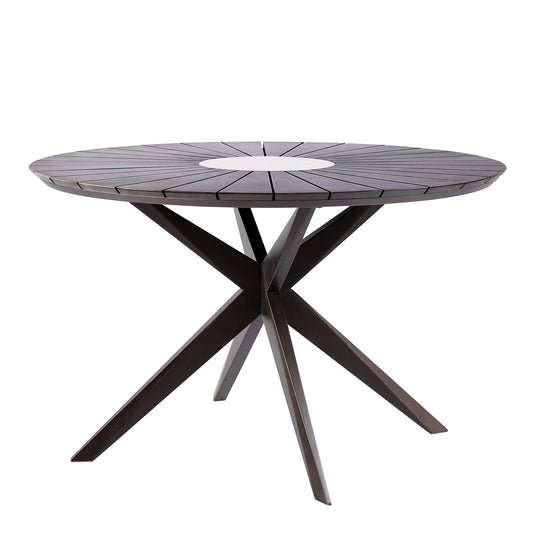 Armen Living - Sachi Outdoor Dark Eucalyptus Wood and Concrete Round Dining Table - 840254333352