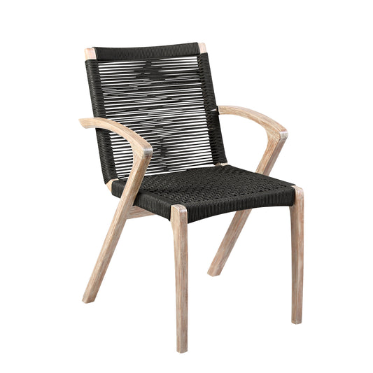 Armen Living - Nabila Outdoor Light Eucalyptus Wood and Charcoal Rope Dining Chairs - Set of 2 - 840254333413